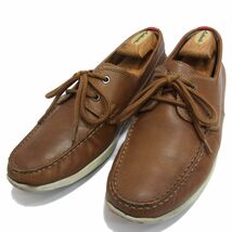 ☆Clarks クラークス レザーデッキシューズ Karlock Step モカシン レザーシューズ 靴 メンズ ブラウン 本革 1円スタート_画像1