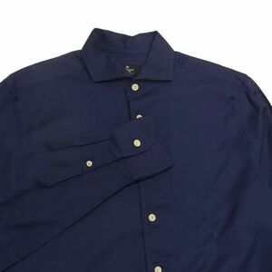 極美品◇HACKETT LONDON J-FIT 長袖 ドレスシャツ ダークネイビー 透け感 素材 ハケット ロンドン メンズ ポルトガル製