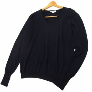 ◇JOHN SMEDLEY Ｖネック ウール ニットセーター ダークネイビー ジョンスメドレー メンズ ゴルフ イングランド製 1円スタート