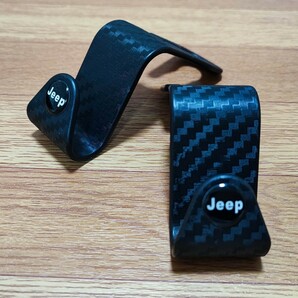 Jeep カーボン柄 ヘッドレスト フック 2P■クライスラー・ジープ ラングラー アンリミテッド グランドチェロキー コンパス レネゲードの画像1