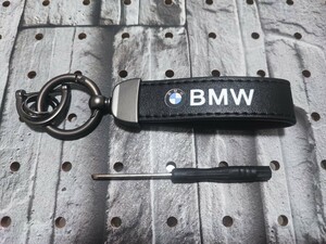 BMW ブラックレザー&チタングレー キーホルダー カラビナ■E36 E39 E46 E60 E90 F10 F20 F30 x1x2x3x4x5x6x7x8 320 325