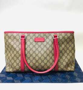 【中古品/インボイス登録店/CH】グッチ GUCCI GGスプリーム トートバッグ 肩掛け PV×レザー ブラウン×ピンク系 114595 203141 IM0311/012