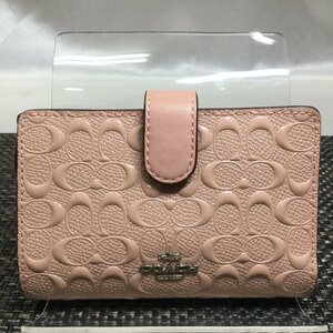 【状態良好/インボイス登録店/CH】COACH コーチ デボスド シグネチャー 二つ折り財布 F25937 パテントレザー ピンク系　MZ0324/0015