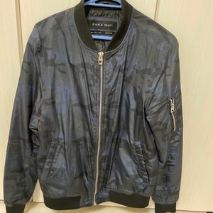 ZARA MAN MA-1 ナイロンブルゾン ネイビー カモフラ L