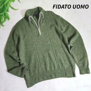 FIDATO UOMO ウール100% ハーフジップ 襟付きニット 緑グリーン系 メランジ 表記サイズXL 五点で送料無料 82823