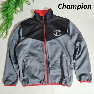 Champion 裏フリース・ジップアップ ジャージ 表記サイズL 黒グレー赤 チャンピオン トレーニングジャケット 83053