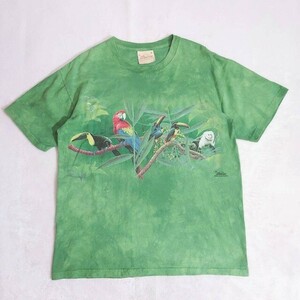 USA製 The Mountain 鳥モチーフ・タイダイ染め プリントTシャツ インコ　オウム鸚鵡　オニオオハシ 猿 動物アニマル 緑グリーン 66427