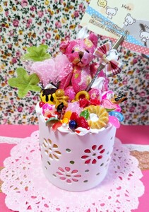  sweets deco month * peace .. san memory stand * floral print * doughnuts * pudding * pink *
