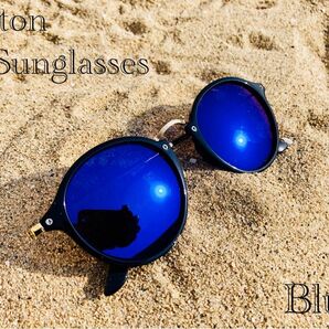 サングラス ボストン メガネ 伊達メガネ UV400　紫外線カット　日焼け対策　ブルー　男女兼用 メンズ レディース