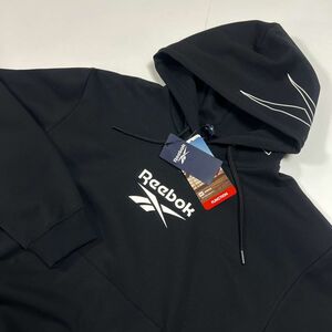 ★リーボック REEBOK 新品 メンズ ビッグロゴ 裏起毛 ストレッチ パーカー プルオーバー 黒 L[X6361RA-N9-L]二 弐★QWER