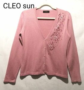 CLEO sun ビーズ刺繍 ニットカーディガン カシミヤ混トップス ピンク M 