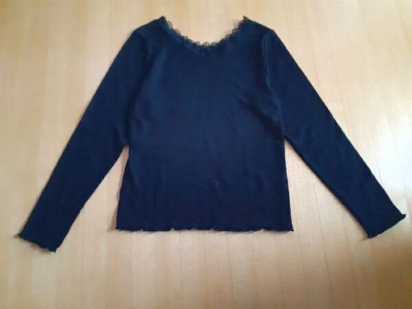 dearful プチプラのあや レース付き前後2way長袖Tシャツ リブカットソー 黒 M 福助 インナー 抗菌防臭加工 しまむら