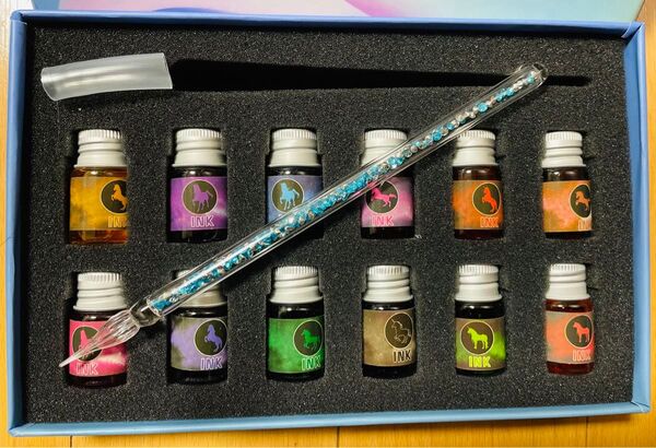 クリスタルガラスペン インク12色付き 万年筆 インクペン ガラスペン 筆記用具