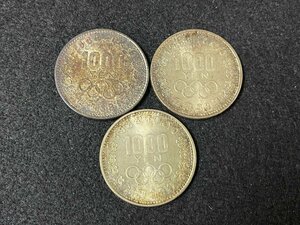 KF0602-65I　コンビニ決済のみ　(記1)東京オリンピック1000円銀貨　3枚セット　昭和39年(1964年)　記念硬貨　富士と桜　1000YEN　千円