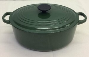 【中古】Le Creuset　ル・クルーゼ　ココット・オーバル　27cm　廃盤カラー　モスグリーン　両手鍋　希少　鍋　楕円　☆店頭引き渡し歓迎☆