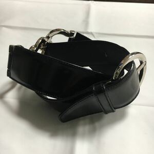 送料一律370円 手入れ済み Salvatore Ferragamo ベルト ガンチーニ レザー ブラック シルバー サルヴァトーレ フェラガモ