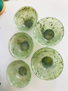 茶道具 時代物　玉杯 緑玉　天然石 中国美術