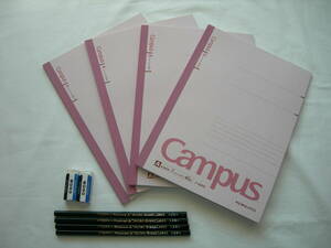 KOKUYO Campus A 40枚 4冊　MITHU-BISHI 三菱鉛筆 2H 4本 Tombow MONO消しゴム2個 文具セット　未使用新品