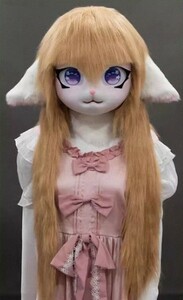 着ぐるみヘッド 猫 垂れ耳 茶色 全頭ヘッド ケモノ マスク ファースーツ ぬいぐるみ コスプレ コスチューム