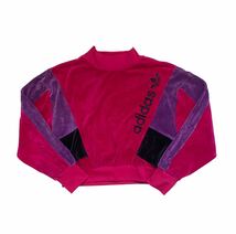 【美品】adidas ADIDAS アディダス トップス ベロア ベルベット CREW LG SWEATSHIRT 定価12,100円 ピンク パープル L _画像3