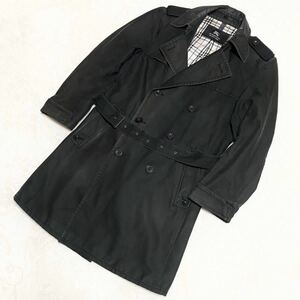 1円〜　240224-02　BURBERRY BLACK LABEL　バーバリーブラックレーベル　トレンチコート　Lサイズ　裏地チェック柄　ブラック　黒