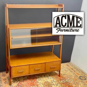 ○美品 ACME Furniture アクメファニチャー ブルックスオープンシェルフ キャビネット ミッドセンチュリー 飾り棚 ガラス戸 兵庫県姫路市発