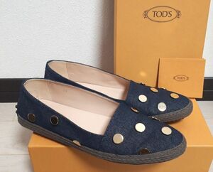 美品 TOD'S トッズ デニムフラットシューズ パンプス ドライビングシューズ ローファー スリッポン