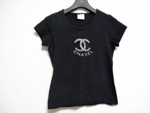 17126e CHANEL シャネル ヴィンテージ Tシャツ 半袖 ココマーク センターロゴ ブラック レディース_画像2