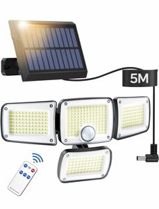 ソーラーライト 屋外 防水 分離型 センサーライト LED/人感センサー/4灯式/IPX4防水/5M延長コード人感センサーライト