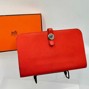 □エルメス□HERMES♪ドゴン♪長財布♪オレンジ♪刻印あり□R【極美品】