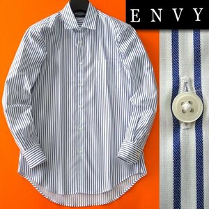 新品 山喜 エンビオム ファインクロス ストレッチ ドレス シャツ M 白紺 【HJD559_75】 ENVY HOMME メンズ 長袖 吸水速乾 イージーケア