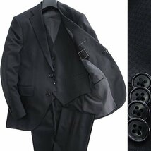 新品 CERIMONIA ドビー ウール 3ピース スーツ A5(M) 黒 【J43663】 170-6D スーツカンパニー セットアップ メンズ フォーマル_画像1