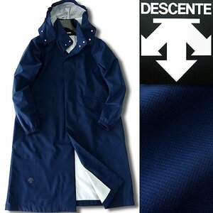 新品 3.1万 DESCENTE デサント 撥水 防風 フード スプリングコート M 紺 【J44818】 春秋 スタンドカラーコート メンズ コート パッカブル