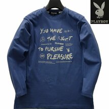 新品 プレイボーイ 24年春夏 プリント カットソー L 青【41029_78】 PLAYBOY ロンT バニー ロゴ 長袖 コットン Tシャツ メンズ_画像1