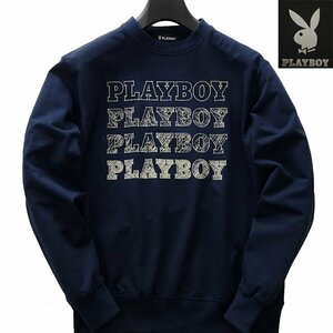 新品 プレイボーイ 24年春夏 グラフィック スウェット M 紺【41022_79】 PLAYBOY ロゴ 長袖 コットン スエット トレーナー メンズ