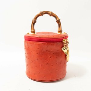 Lexiapel レキシャペル ハンドバッグ オレンジ ブラウン オーストリッチ 本革 イタリア製 バンブーハンドル レディース レトロ bag 鞄