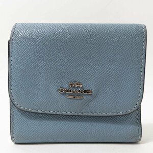 COACH コーチ 二つ折り財布 コンパクトウォレット ミニ財布 レザー調 ブルー 水色系 キレイめ シンプル 軽量 小銭入れ カード収納 婦人