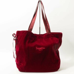 Repetto レペット サイドリボン ベロア トートバッグ 大容量 肩掛け 光沢 ロゴ刺繍 ファッション小物 服飾小物 ポリエステル ボルドー 赤