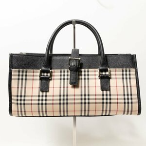 【1円スタート】Burberry バーバリー ハンドバッグ 手提げ 婦人鞄 ノバチェック ブラック 黒 ベージュ シルバー金具 レザー レディース 鞄