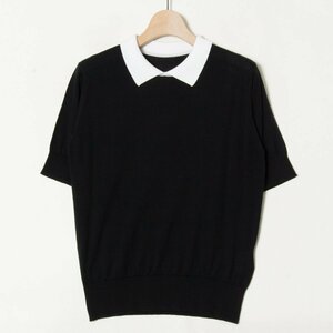 【1円スタート】メール便○ JOHN SMEDLEY ジョンスメドレー 衿付き半袖セーター ハイゲージニット 綿100％ 春夏 バイカラー 黒 イギリス製