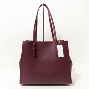 【1円スタート】未使用タグ付き CHARLES ＆ KEITH チャールズアンドキース トートバッグ ボルドー ゴールド 合成皮革 レディース bag 鞄