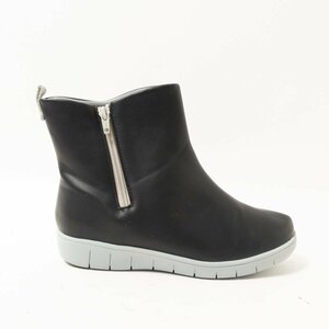 PANSY pansy rain boots short boots black black gray grey L size 24cm~24.5cm synthetic leather lady's simple casual shoes 