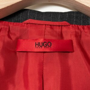 HUGO HUGO BOSS ヒューゴ ヒューゴボス ストライプ柄 ジャケット 上着 肩パッド入り 総柄 US4 グレーブラック 綺麗め カジュアルの画像2