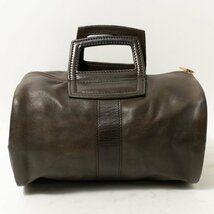 【1円スタート】Longchamp ロンシャン フランス製 ミニボストンバッグ ハンドバッグ 手提げ 婦人鞄 ダークブラウン レザー ファスナー開閉_画像2