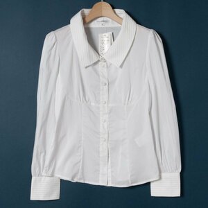 未使用 タグ付 NARACAMICIE ナラカミーチェ コットンシャツ ホワイト 白 くるみボタン サイズ2 レディース オフィスカジュアル セレモニー