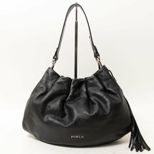 FURLA フルラ ハンドバッグ ブラック 黒 シルバー レザー 本革 イタリア製 タッセル レディース 手さげ シンプル カジュアル bag 鞄 かばん