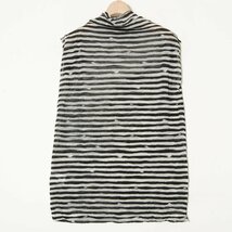 【1円スタート】メール便○ ISSEY MIYAKE イッセイミヤケ ボーダー柄シワ加工ノースリーブシャツ ブラウス ハイネック 薄地 黒×白 M_画像2