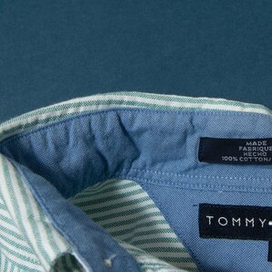 TOMMY HILFIGER トミーヒルフィガー サイズM ボタンダウンシャツ 長袖 ストライプ メンズ ホワイト/グリーン メンズ 春夏 カジュアル 古着の画像5