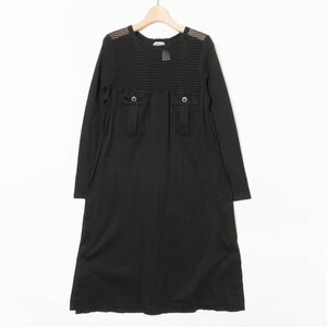 SONIA RYKIEL ソニアリキエル 透かし編み ワンピース 長袖 バックタック Mサイズ 綿100% コットン ブラック 黒 カジュアル 春夏