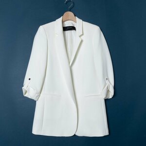 ZARA BASIC collection ザラ ベーシック 7分袖 テーラードジャケット 肩パッド入り USAS アセテート ホワイト 白 綺麗め モード フォーマル